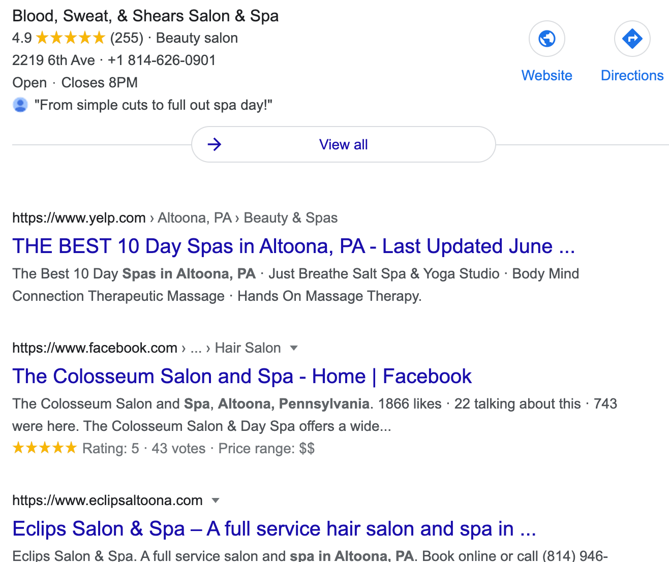SEO Altoona Pa altoona spa services